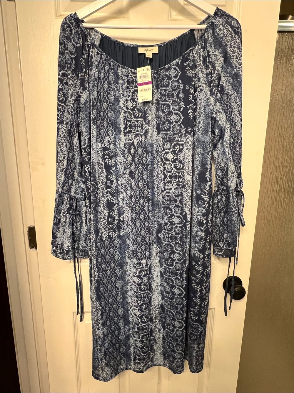Style & Co Navy and White Printed Midi Dress